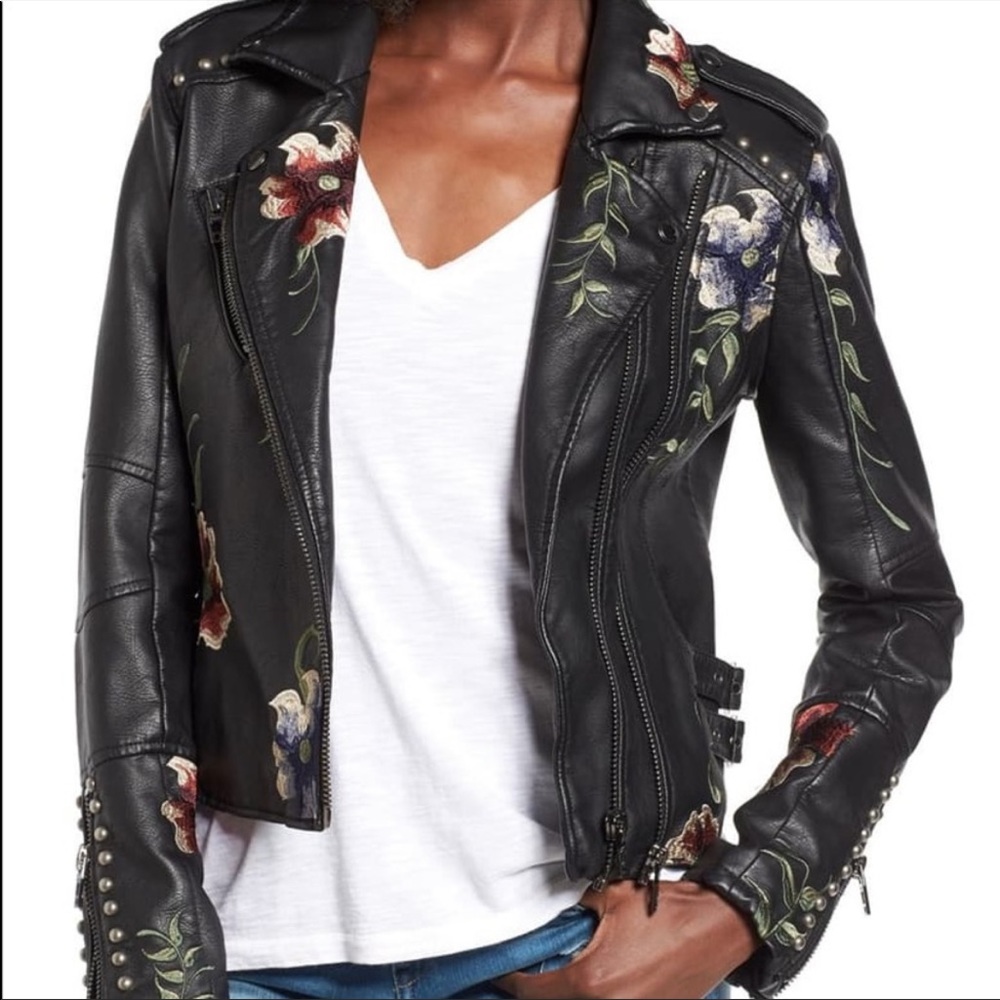 Blank NYC Embroidered Floral Faux Leather Jacket
